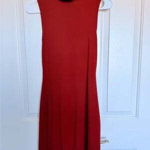 Reformation Sleeveless Ribbed Maxi Dress in Brick Red